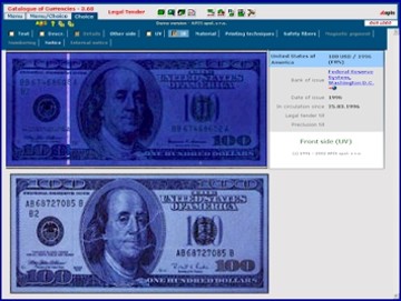 UV image (Etalon) v. UV image of  "live" counterfeit